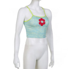 Flower Pattern Contrast Square Neck Cami Crop Top - Final Sale