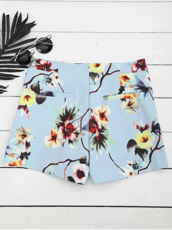 Fashion High Waisted Floral Shorts With Buttons