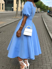 Solid Square Short Sleeve Dress