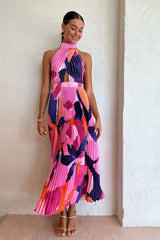 Halter Neck Pleated Maxi Dress