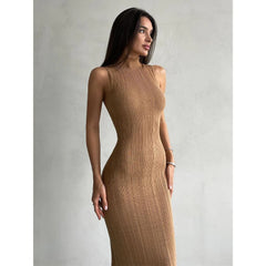 Knitted Turtleneck Sleeveless Slim Maxi Dress