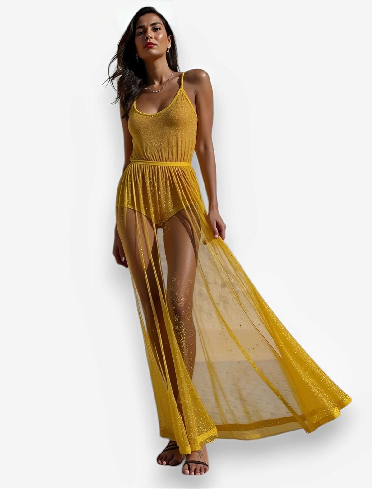 Hollow Stitching Knitted Suspender Dress