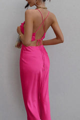 Rose Satin Tie-Back Criss-Cross Cami Dress
