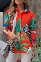 Print Patchwork Turndown Collar Tops