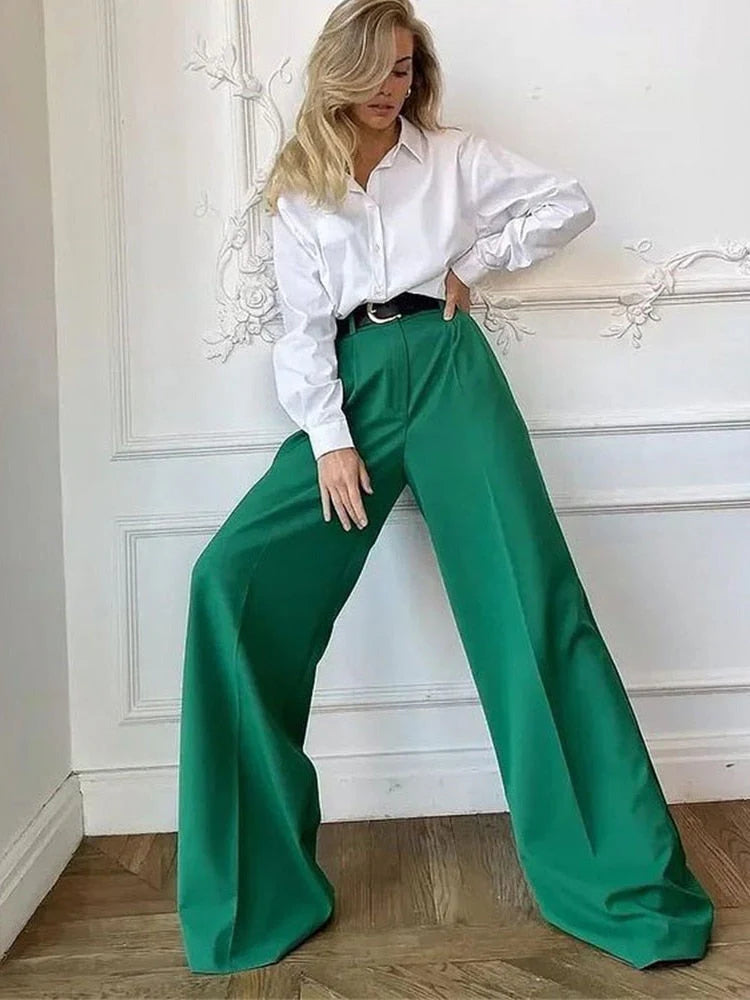 Outfits Trends New Spring Summer Women'S Casual Straight Classic Green Black Rose Red High Waist Pants Korean Wide Leg Trousers For Women