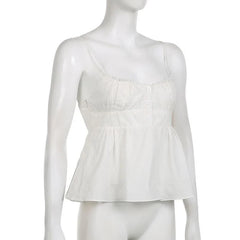 Backless Ruched Zip-Up Button Lace Hem Solid Cami Top