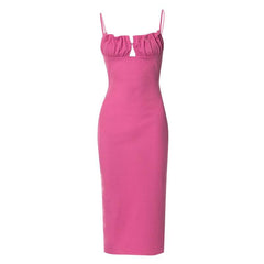 Sleeveless Solid Ruched Ribbed Backless Cami Dress