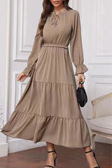 Fashion Elegant Solid Frenulum Lotus Leaf Collar Long Dress Dresses(8 Colors)