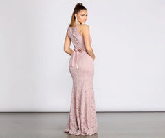 Rosella Lace Scallop Rhinestone Graceful Ribbon Belt Mermaid Dress