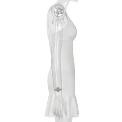 V Neck Ruffle Backless Irregular Solid Cami Dress