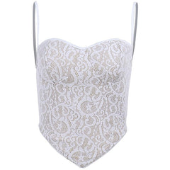 Lace Contrast Sweetheart Neck Self Tie Backless Cami Top