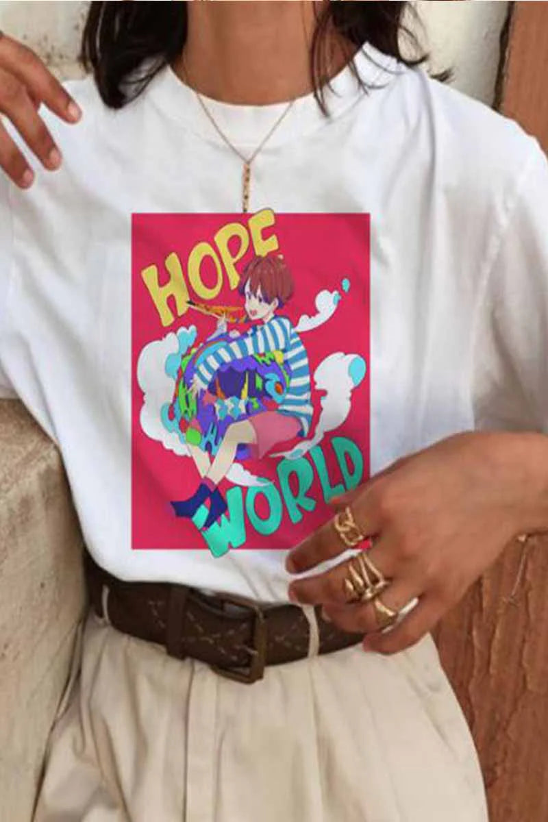 Cityhottie Cute Colorful Letters Print Short Sleeve Tops