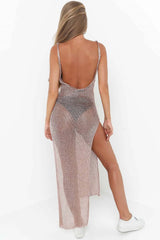 Mesh Crew Neck Slit Tank Dress