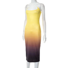 Gradient Square Neck Backless Contrast 2-Way Cami Midi Dress
