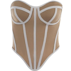 Mesh Contrast Sweetheart Neck Backless Corset Tube Top