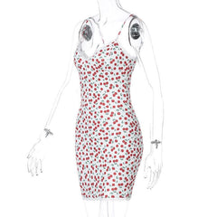 Cherry Print V Neck Lace Hem Contrast Cami Mini Dress