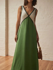 Splicing Chic V-Neck Charming Contrasting Color Dress