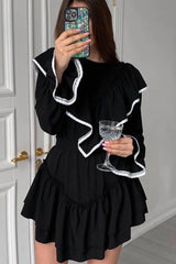 Lacework Ruffle Neck A-Line Dress