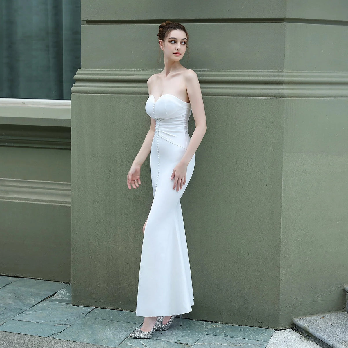 Evelyn Strapless Stylish Slit Wrap Dress