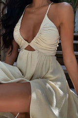 Beige Chest Wrap Summer Dress