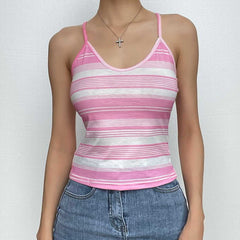 Striped Contrast V Neck Backless Cami Top