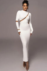 Hollow Back Slit Long Sleeve Dress