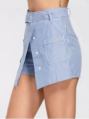 Trendy Belted Striped Skorts With Pockets