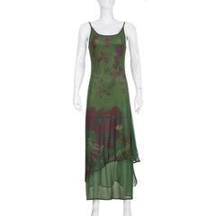 Mesh Contrast Patchwork U Neck Backless Cami Maxi Dress