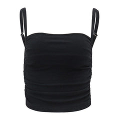 Square Neck Ruched Solid Ribbed Backless Cami Crop Top