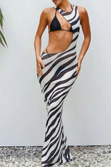 Zebra Print Irregular Cutout Cover-Up Dress