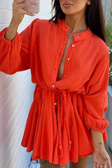 Single-Breasted Tie-Waist Ruffle Dress