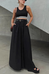 Solid Color High Waist A-Line Maxi Skirt