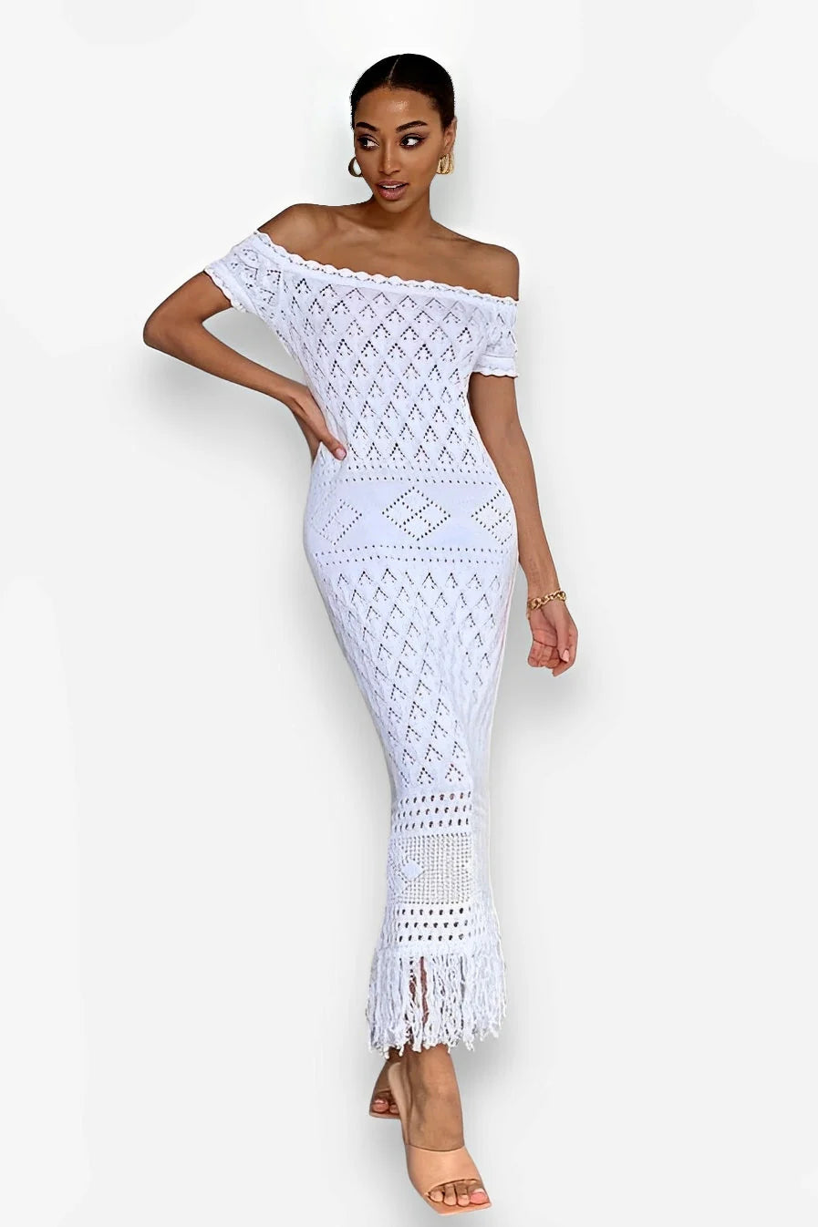 One-Shoulder Hollow Tassel Bohemian Dress
