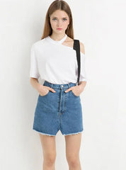 Short Sleeve Solid White Lady Top T-Shirt