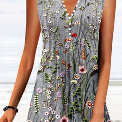 Floral Buttoned Sleeveless Summer Dress