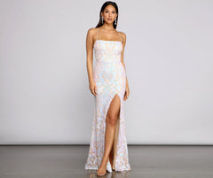 Priya Formal Iridescent Charming Sequin Scroll Dress