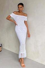 One-Shoulder Hollow Tassel Bohemian Dress