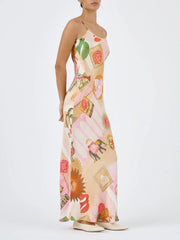 Unique Satin Print Charming Casual Suspender Maxi Dress