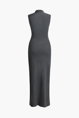 Wrap Slit Mock Charming Neck Sleeveless Maxi Dress