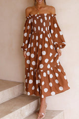 Fashion British Style Polka Dot Off The Shoulder Princess Dresses