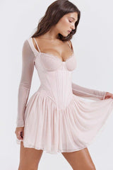 Mesh Lace Spliced Fishbone French Dress