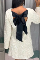 Long-Sleeved Loose Sequined Dress