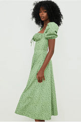 Square Neck Puff Sleeve Midi Dress