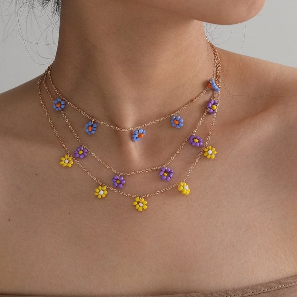 Flower Pendant Multicolor Necklace