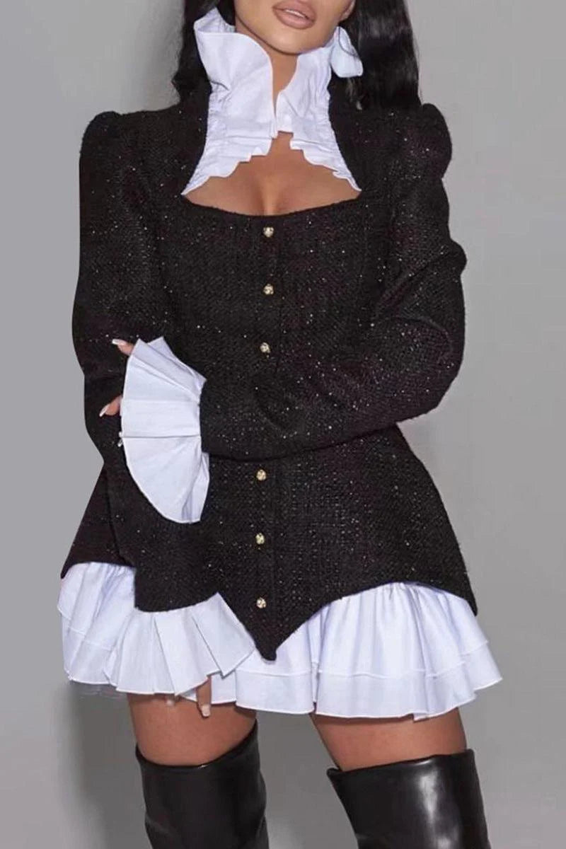 Square Collar Long-Sleeved Jacket Dress