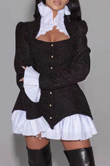 Square Collar Long-Sleeved Jacket Dress