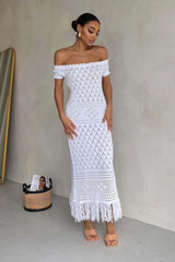 One-Shoulder Hollow Tassel Bohemian Dress