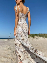 Elegant Vacation Print Charming Pleated Tiered Dress