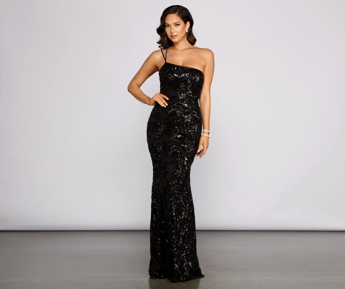 Meredith One-Shoulder Stylish Sequin Formal Dress