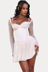 Mesh Lace Spliced Fishbone French Dress